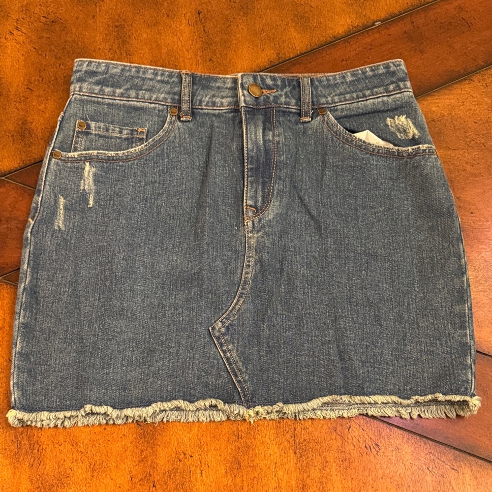 Roxy Blue Denim Pencil Skirt with Frayed Hem